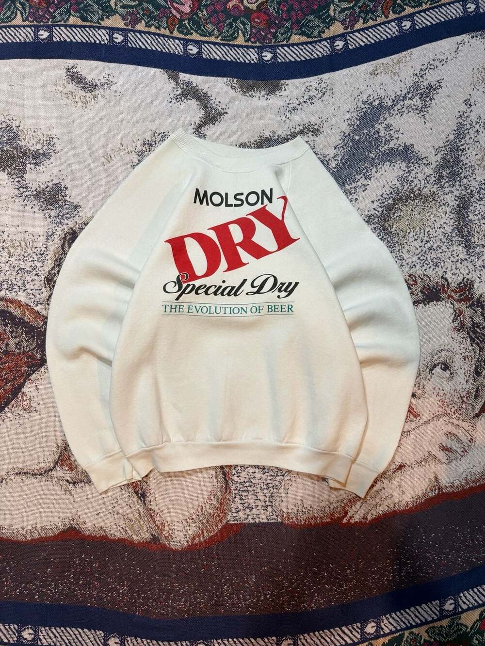 Vintage 90s White Molson Special Dry The Evolution of Beer Crewneck Sweatshirt